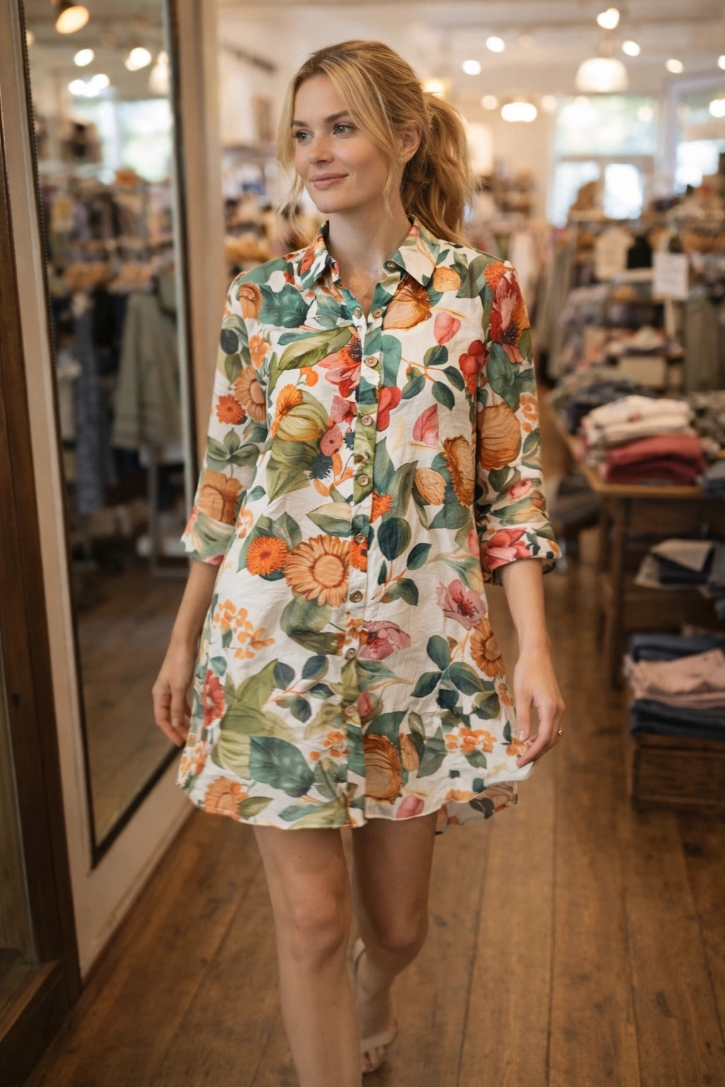 Hawaiian Print Flowy Maxi Dress – MINKAS SS26