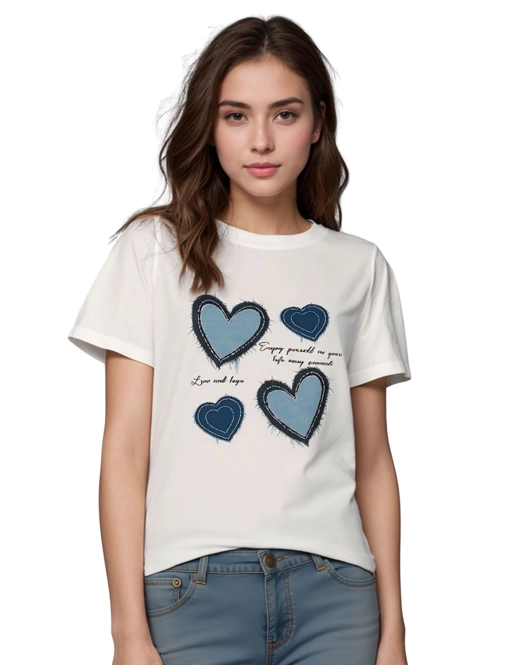 Denim Hearts Cotton Stretch Top – MINKAS SS26
