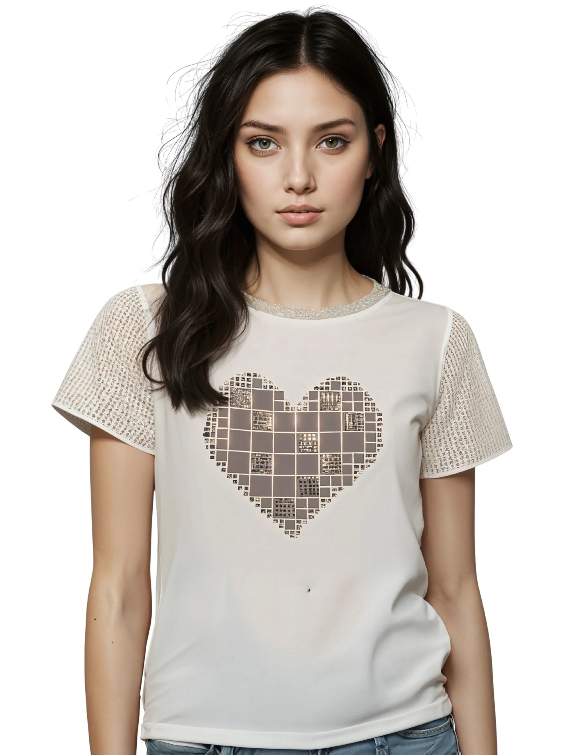 Heart Print Cotton Stretch Top – MINKAS SS26
