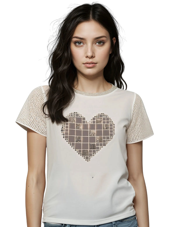 Heart Print Cotton Stretch Top – MINKAS SS26