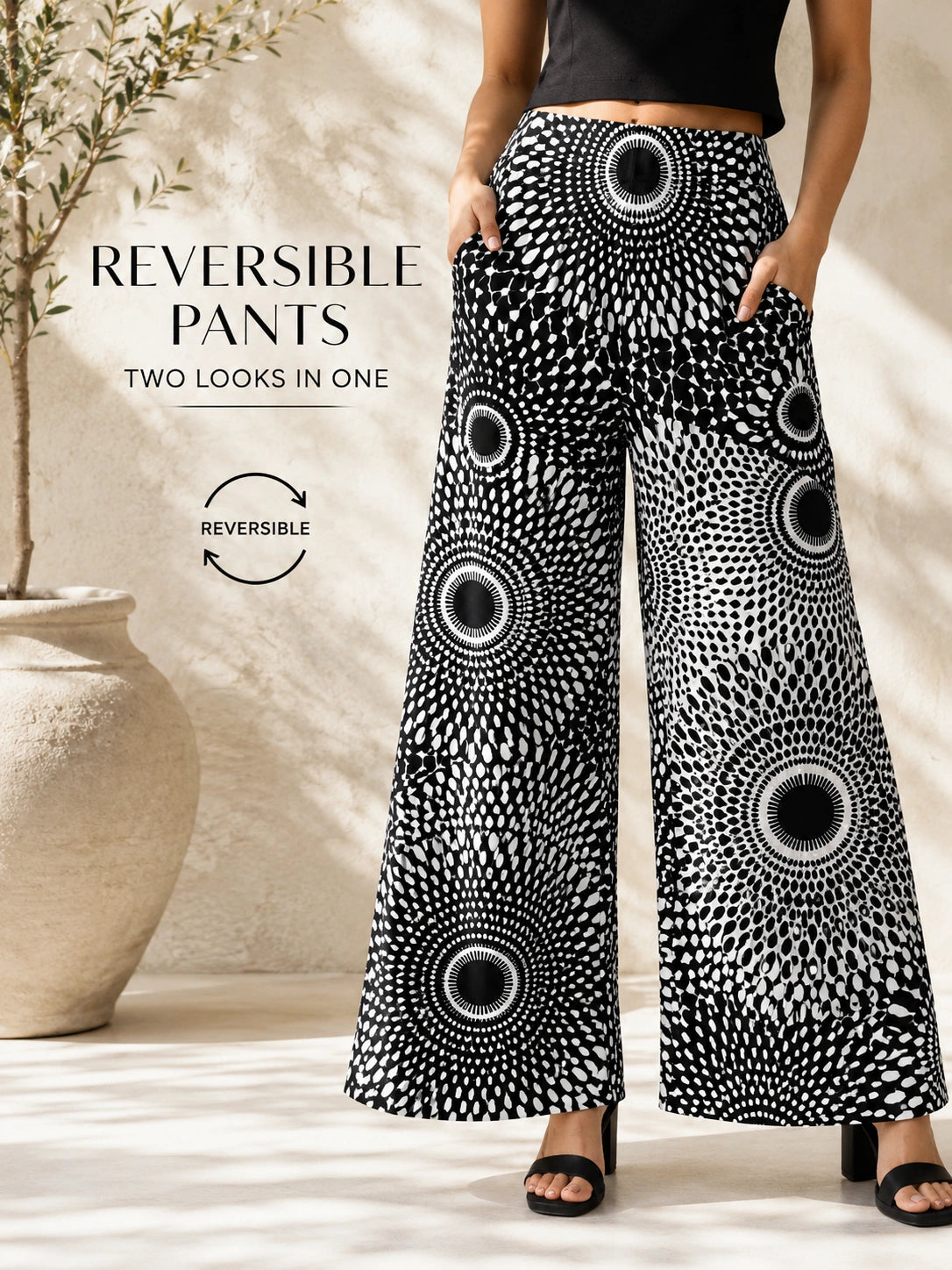 Circle Print Georgette Palazzo Pants – MINKAS SS26