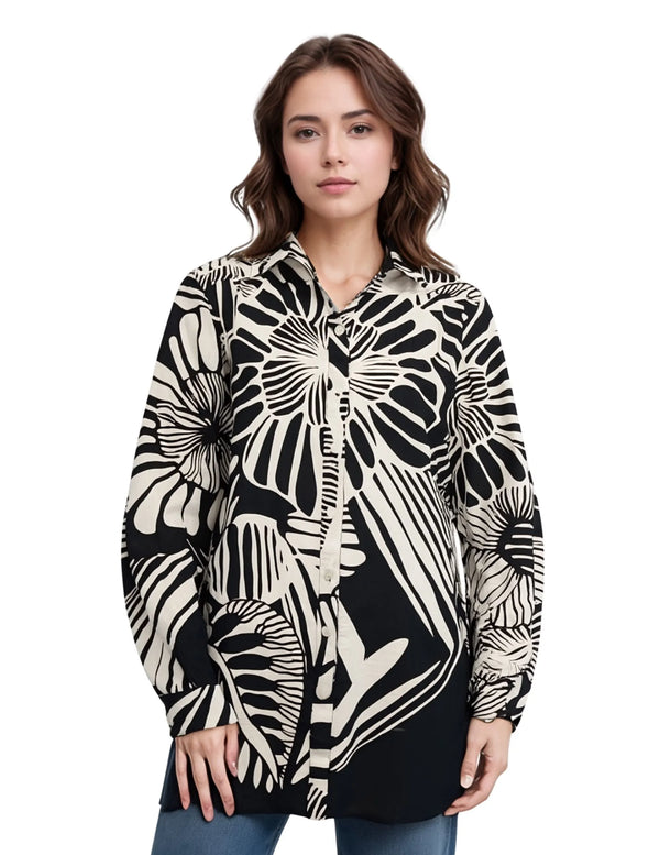 Black & White Textured Cotton Top – MINKAS SS26