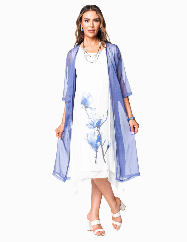 PD-14762 - FLORAL CRINKLED RUFFLE HEM DRESS